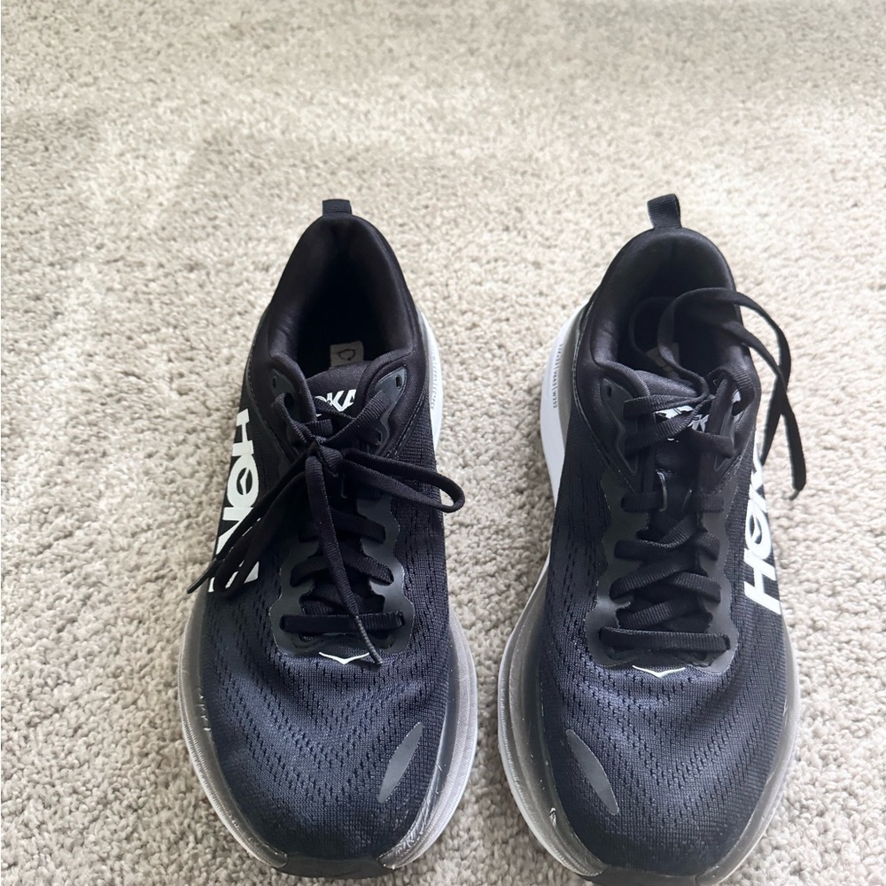 Hoka Bondi 8 in black and white